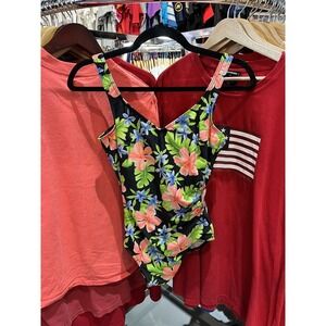 Vintage 90s Krista Tropical Floral High Cut Leg One Piece Swimsuit Size 10